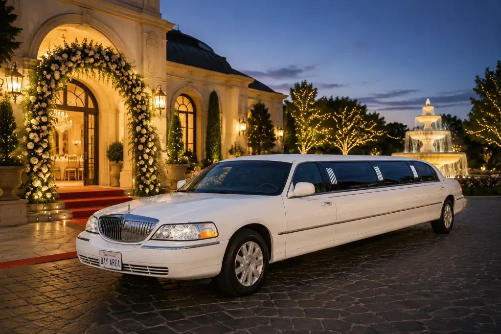 White 8 Pax Lincoln Stretch Limo for limo rental