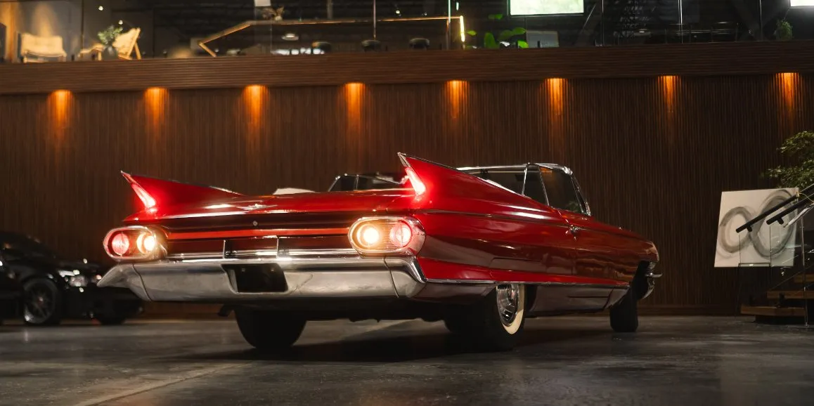 Red Cadillac Deville 1960 (Vintage) exterior, photo 4 for wedding car rental