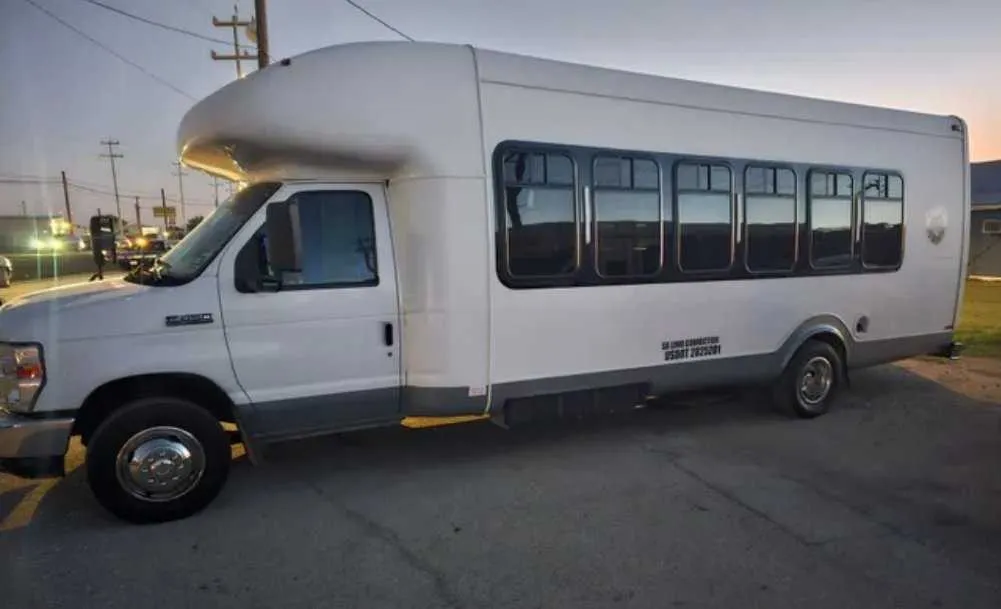 White D-Town Bus limo rental, bodywork