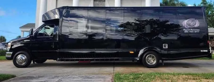 Black 2019 Luxury Party Bus (Dark Shadow) limo rental, bodywork: tinted windows