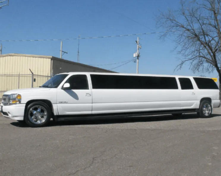 White GMC Denali Limousine exterior, photo 3 for limo rental