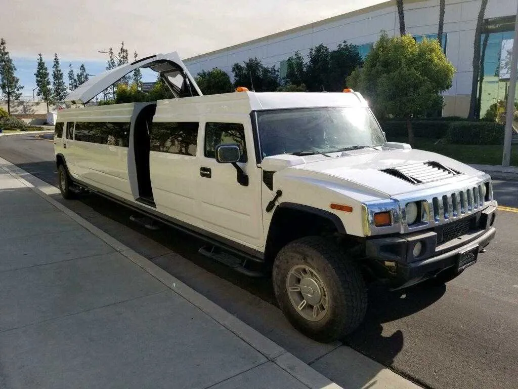 White Hummer Limo exterior, photo 2 for limo rental in Virginia