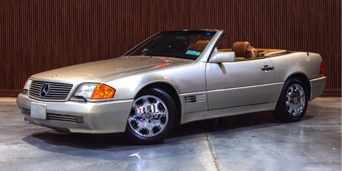 Silver Mercedes Benz SL500 with convertible roof for wedding car rental