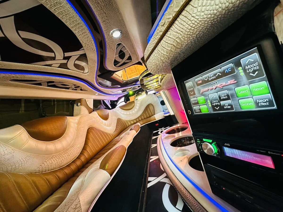 Mercedes-Benz Jet Doors Limousine interior with LED accent lighting for limo rental in North Attleboro, MA