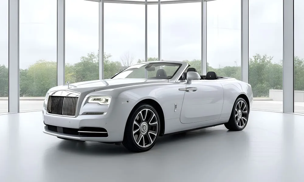 Silver Rolls-Royce Dawn wedding car rental