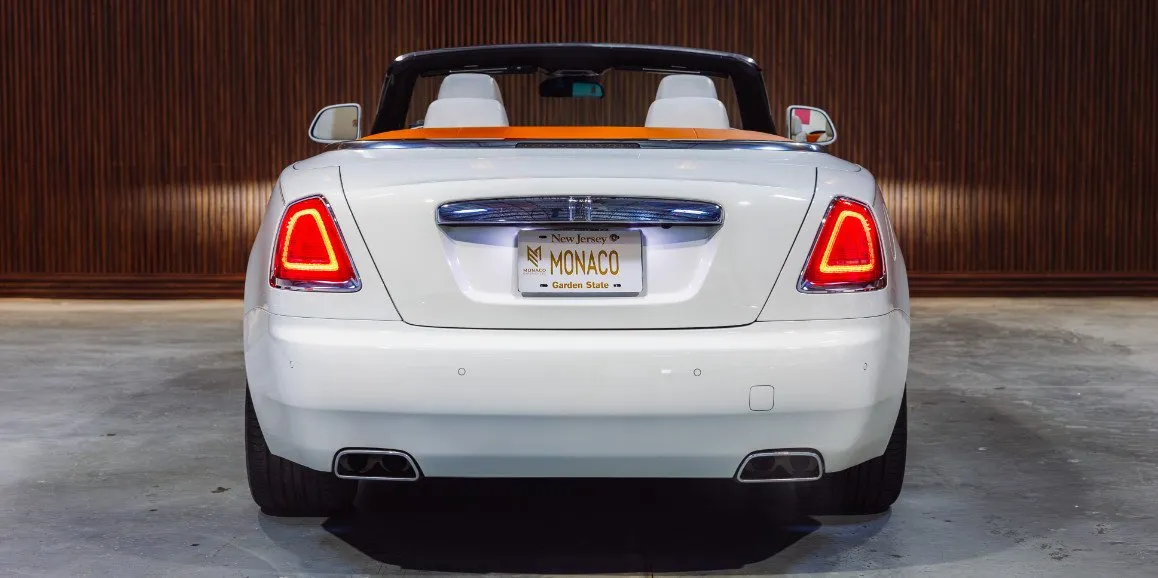 White Rolls Royce Dawn (Hermes) exterior with convertible roof, photo 5 for wedding car rental