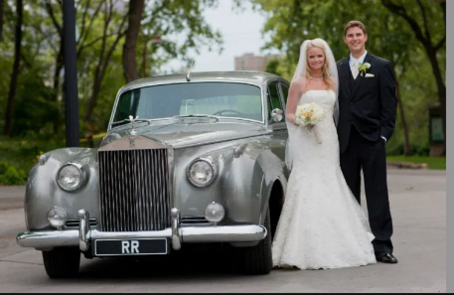 Silver Vintage Rolls Royce for wedding car rental