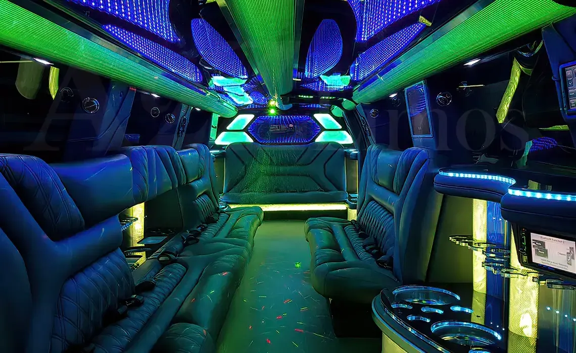 White Cadillac Escalade Jet Stretch Limousine for limo rental