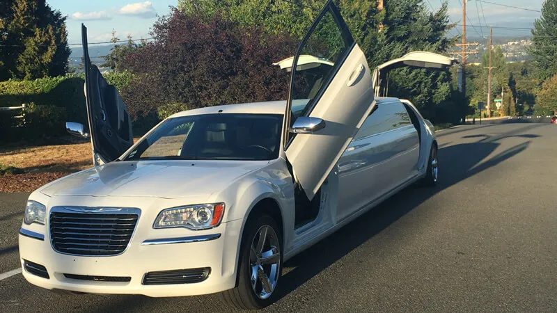 White Chrysler 300 Jet Door Limousine for limo rental